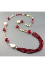 Collana, agata ruby, perle di fiume barocche