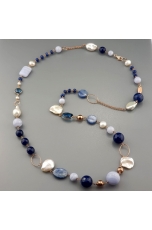 Chanel agata blu zaffiro, calcedonio, perle coltivate