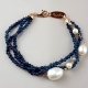 Bracciale agata blu zaffiro, perle coltivate, acquamarina