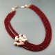 Collier agata ruby, perle coltivate,opale rosa