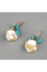 Orecchini perle coltivate,  turchese arizona