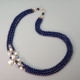 Collana Armony,  Agata blu zaffiro 6 mm, perle coltivate