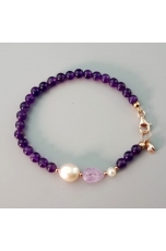 Bracciale ametista 6mm, perle coltivate