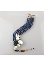 Bracciale agata blu zaffiro, perle di fiume