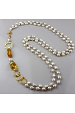 Chanel a 2 fili perle barocche, ambra messicana