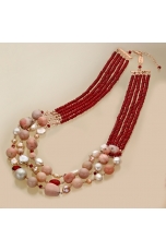 Collana agata ruby, opale rosa, perle di fiume